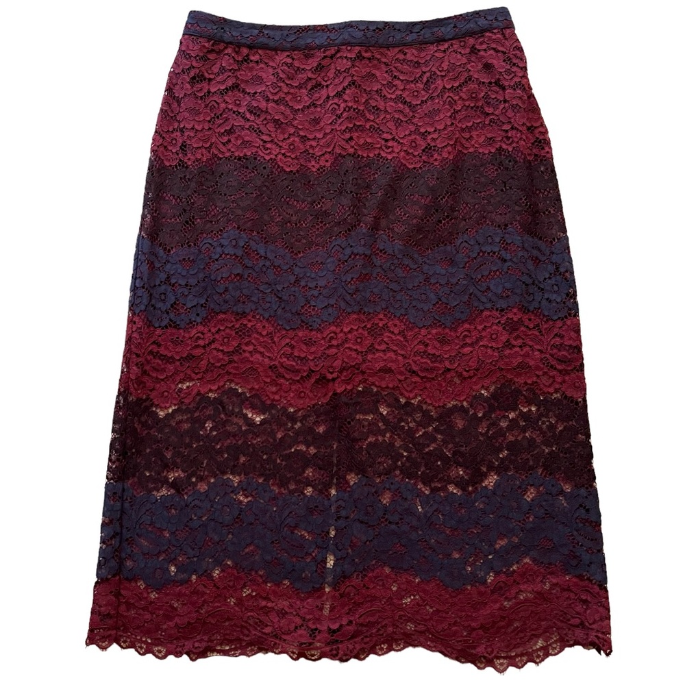 bar III Navy Blue and Cranberry Lace Pencil Skirt XXL